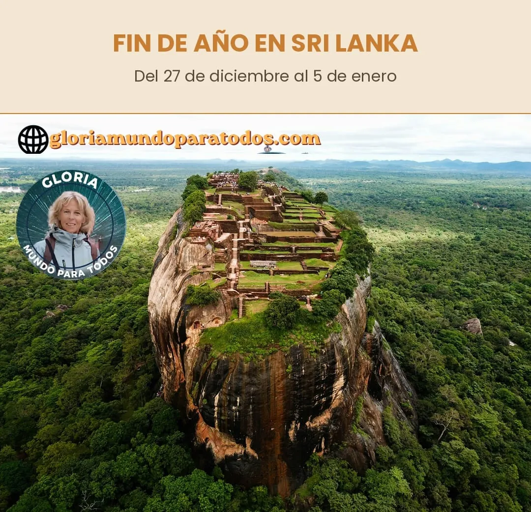 Creatividad de fin de año con una vista aérea de Sigiriya y las fechas del 27 de diciembre al 5 de enero.